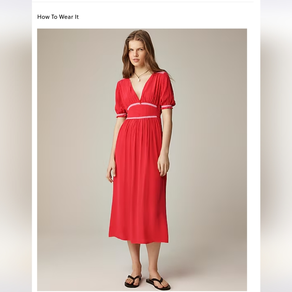 J CREW SMOCKED MIDI DRESS IN CREPE DE CHINE *NWT*